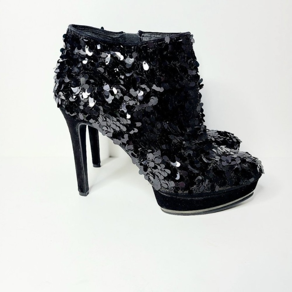 Vince Camuto Dira Black Sequin Booties Sequin High Heel Ankle Boots